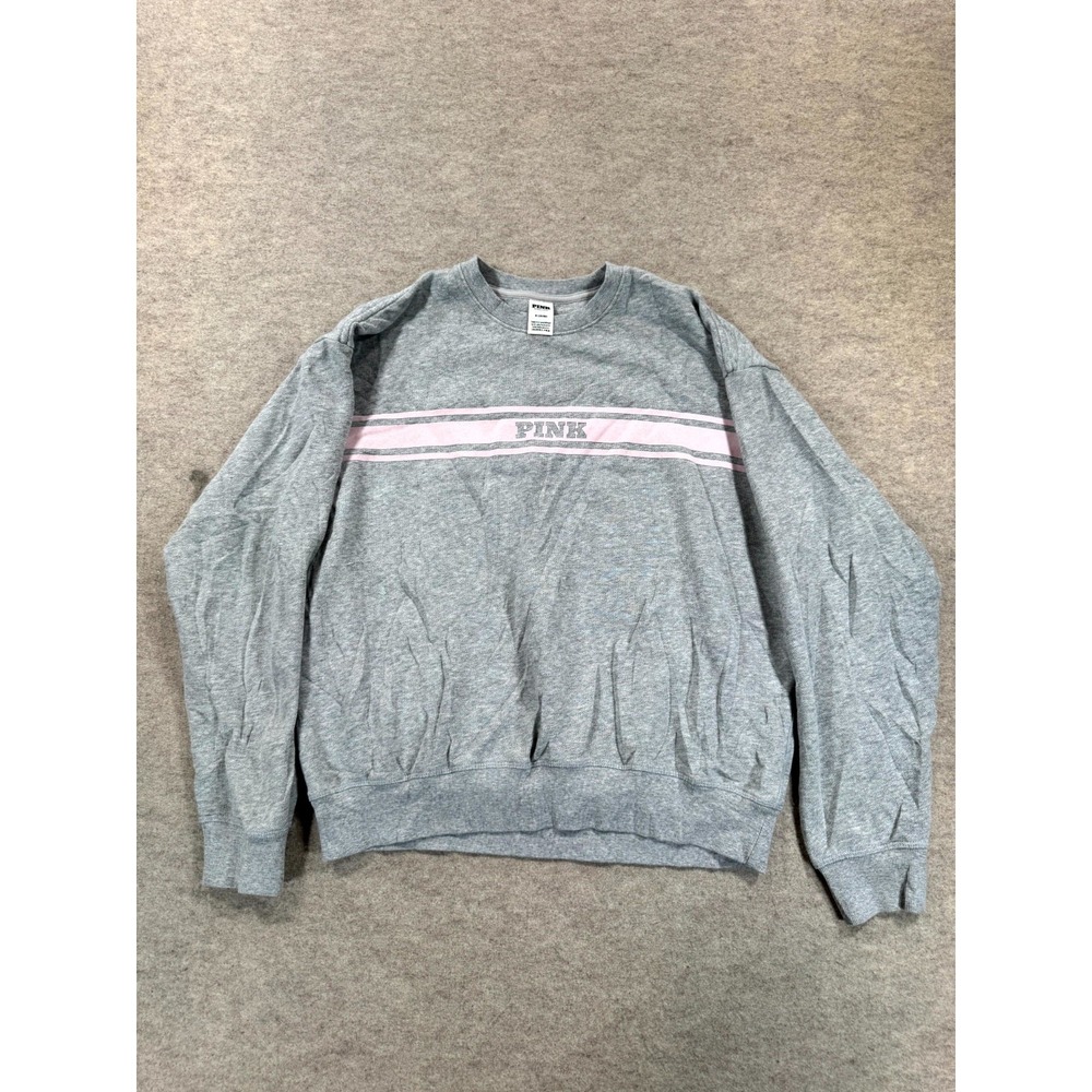 PINK Victoria's Secret Sweatshirt Womens Medium Gray Crew Neck Logo Pullover